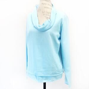 C.M.C. Vtg Cotton Pullover Blue Blouse Tunic Top Shawl Neck Casual Summer Medium